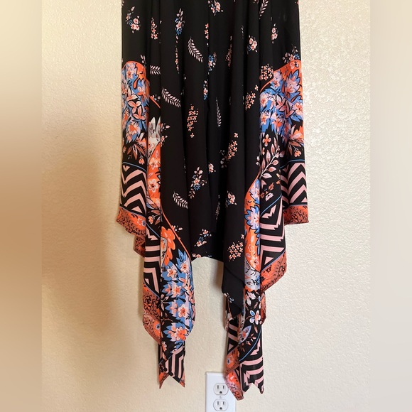 Express Black Orange Paisley Floral Handkerchief Dress, Small - Picture 3 of 7